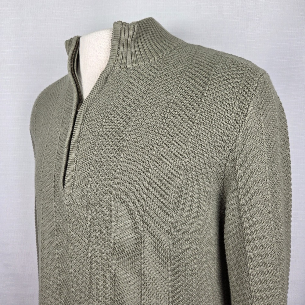 LL Bean‎ Sunwashed Textured Cotton 1/4 Zip Sweater Men's Medium Tall Olive Green